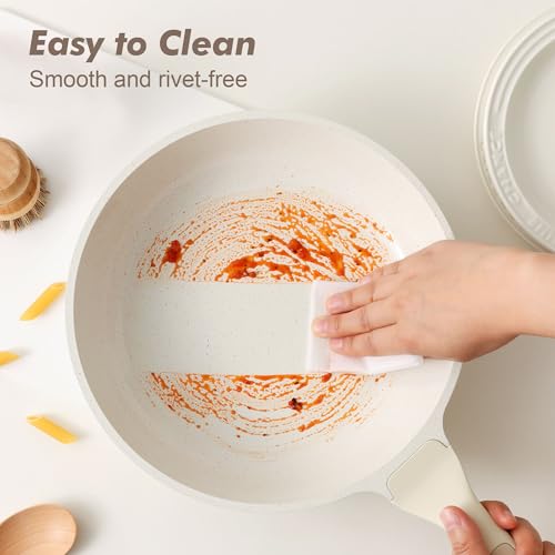 Image of SENSARTE Nonstick Ceramic Frying Pan 12.5-Inch, Healthy Non Toxic Skillet, Induction Compatible Omelet Pan with Heat Resistant Handle, PTFE /PFAS-Free, Cream White