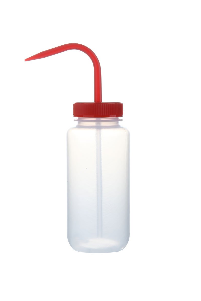 Heathrow Scientific 500 mL Wash Bottle, Wide Mouth, Clear Bottle with Red Cap (Pack of 6)
