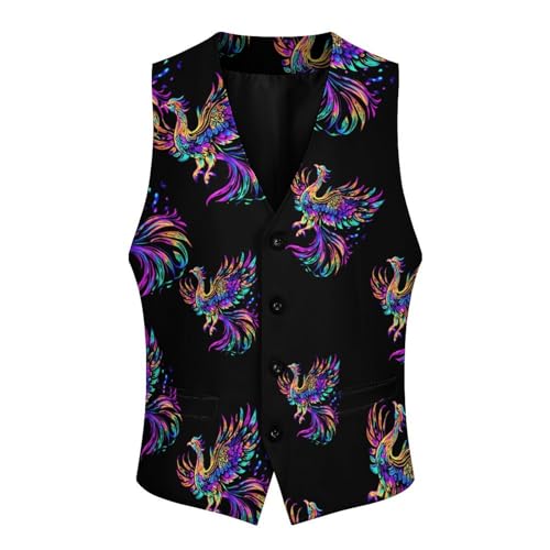 Iridescent Phoenix Formal Suit Vest for Men with Pockets for Business Casual Dress Tuxedo Slim Fit3