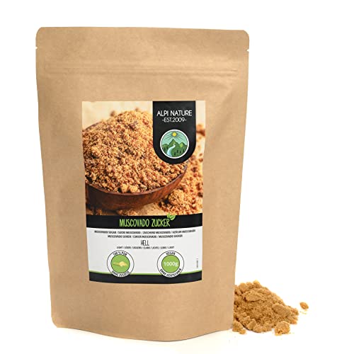 Alpi Nature Azúcar Mascabado Ligero 1kg, Azúcar de Caña Cruda sin Refinar, Edulcorante Natural