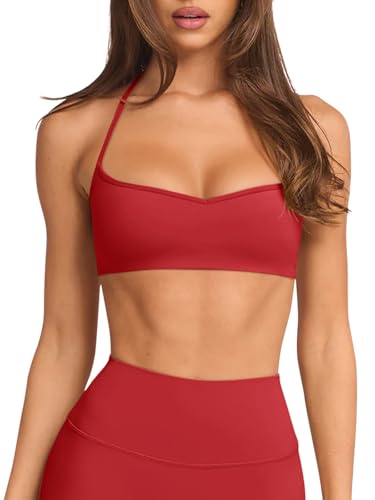 Halter Sports Bra for Women CRI-Cross Back Workout Tops Sleeveless Tank Tops 2025 Athletic Yoga Shirts Camisole Running Bra Summer Outfits Fashion(Red Small)