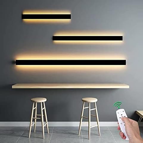 LED Indoor Black Wall Lights with Remote Control Dimmable Wall Lamp Adjustable Temperature 2700K-6000K Up Down Wall Sconce Lamp Modern Style for Bedroom Living Room Hallway Corridor Stairs (80cm 46W) Cover