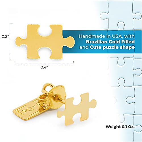 Cute Gold Tiny Puzzle Autism Awareness Stud Earrings By Re Do Bricks ® - Give A Love Statement With These Jigsaw Earrings - Autism Connection Earrings - Original Brand Design Handmade In Usa. #TOP2