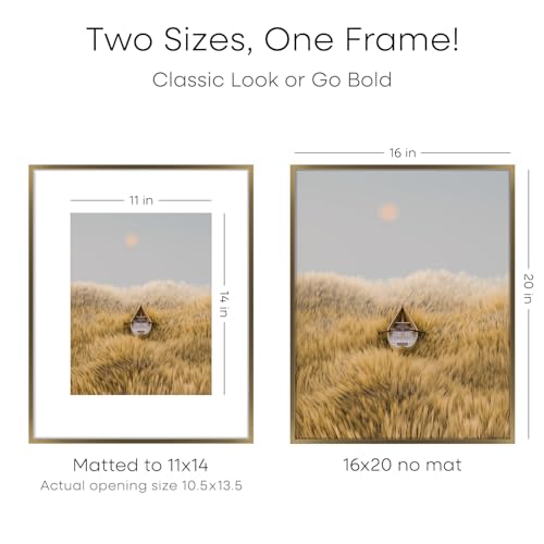 Image of Homeforia Picture 16x20 Bronze Frame, High End Metal 16x20 Brass Poster Frames with Mat 11x14 for Photo, 16 x 20 Frame Matted to 11 by 14 Print, 20x16 Hanging Frames, Tempered Glass, Wall Kit, Set of 2