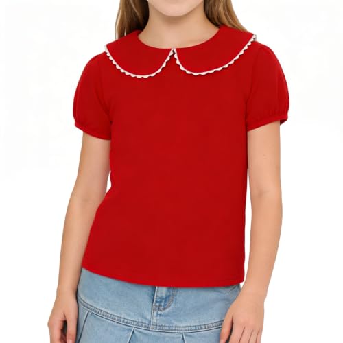 Image of LYSMuch Girl Short Sleeve Peter Pan Collar Shirt Kid School Polo Shirt