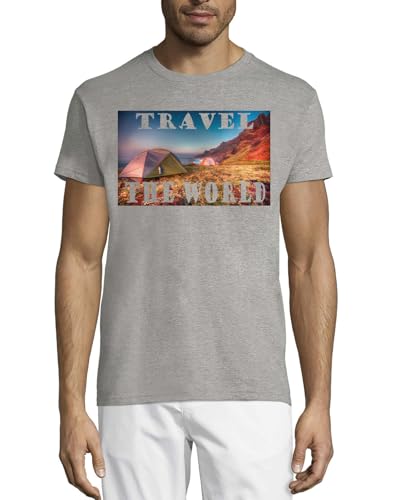 T-shirt montagne homme coton gris pour bivouac et randonnée été