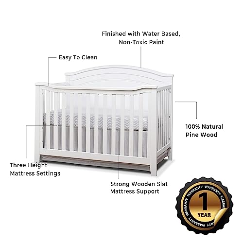 Image of Sorelle Furniture Berkley Round Top Crib, Classic 4-in-1 Convertible Crib, Made of Wood, Non-Toxic Finish, Wooden Baby Bed, Toddler Bed, Child's Daybed and Full-Size Bed, Nursery Furniture-White