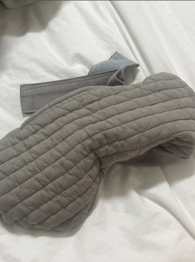 Microwaveable Heated Eye Mask with Hinoki Wood Chips – Soft Quilted Cotton Cover, Natural Fillers, Reusable Hot & Cold Compress, Handmade in Korea (Quilted Gray)