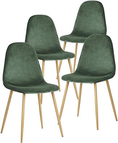 GroBKau - Conjunto de 4 cadeiras de sala de jantar em tecido de veludo, cadeiras de lazer estofadas de design retro com pernas de metal Tran-Sprint de madeira (verde escuro)