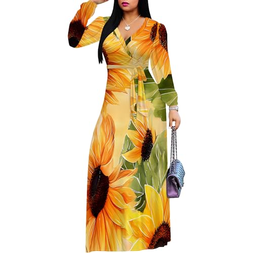 Casual Fall Dresses for Women 2024 Long Sleeve Deep V-Neck