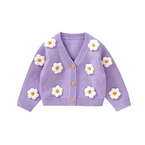 Toddler Baby Girl Sweater Floral Cardigan Knit Long Sleeve Coat Cute Fall Winter Outfits Clothes Infant Newborn