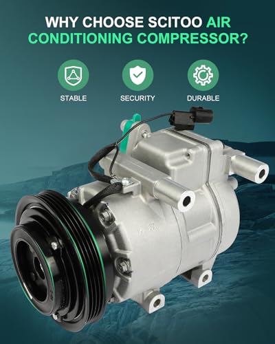 Image of SCITOO AC Compressor fit for Dodge Attitude 1.6L 2006-2012 | Fast Cooling, Ultra Low Noise (≤72 dB)Air Conditioner Compressor with Clutch, Easy Installation, 9770117511 977011E000