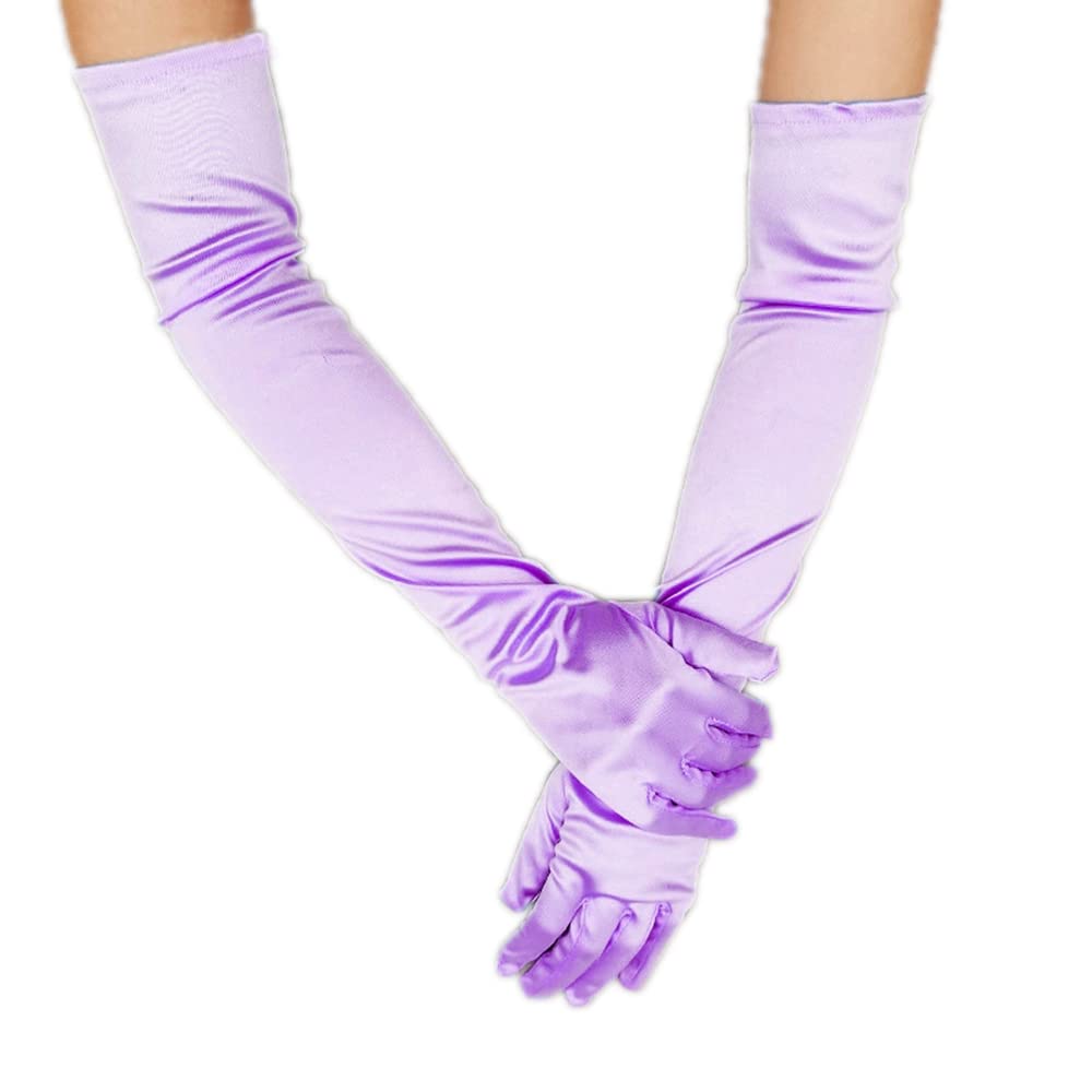 Classic Women's Gloves, Medium Long, Elastic Elegant 1920s Style Evening Gloves, Satin Gloves, Gothic Opera Festival Party Wedding Bridal Gloves for Festive Fancy Dress Costumes Carnival, Light Purple โ image 1