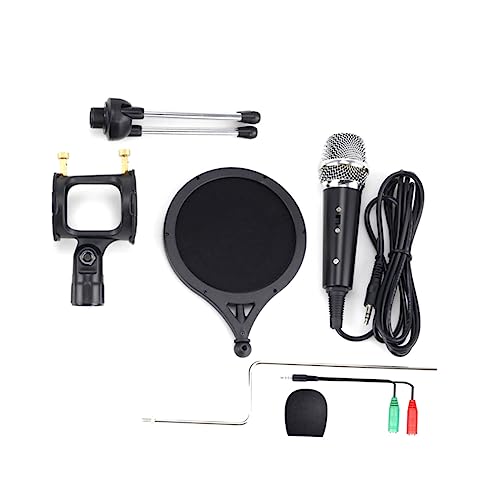 jojofuny 1Set Microphone with Stand and Wind Filter for Devices for Karaoke Recording and Live Streaming Desktop Laptop Black