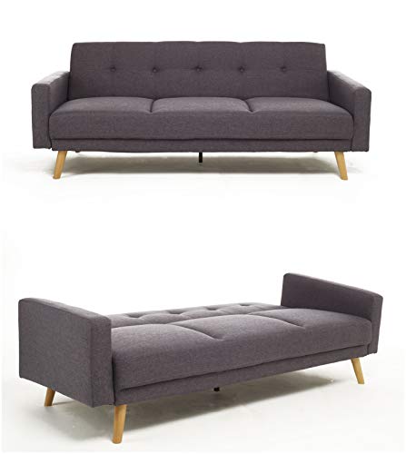 Bravich Modern 3 Seater Sofa Bed Fabric Couch Settee Click Clack Sofa Bed With Memory Foam Padding NARVICK Recliner Bed Sofa For Living Room GREY/GRAY