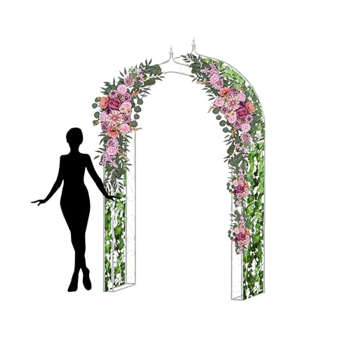 8’ Metal Garden Arch Arbor for Wedding, Bridal Party, Various Events, Garden Archway or Focal Point with/Without Climbing Plants Vines Flowers or Festival Decorations White