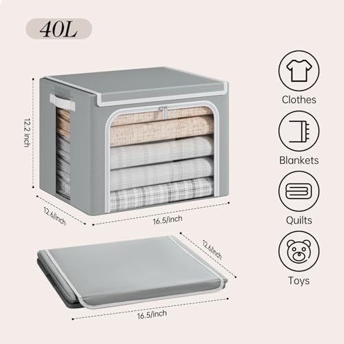 Image of Yecaye Clothes Storage Bins with Metal Frame, Foldable Organizer Box, 40L