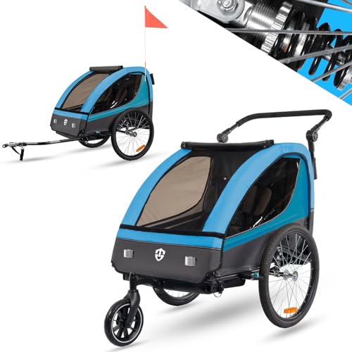 Tiggo VS 2 in 1 Kinderanhänger Fahrradanhänger Anhänger mit Buggy Set + Federung 60302-03 BLAU