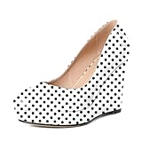 Joseywade Wedges Heels for Women Platform Heel Closed Round Toe Heels Pumps Slip On Wedge High Heel Shoes 4 Inch for Work Office Party Wedding Polka-Dot US Size 8.5