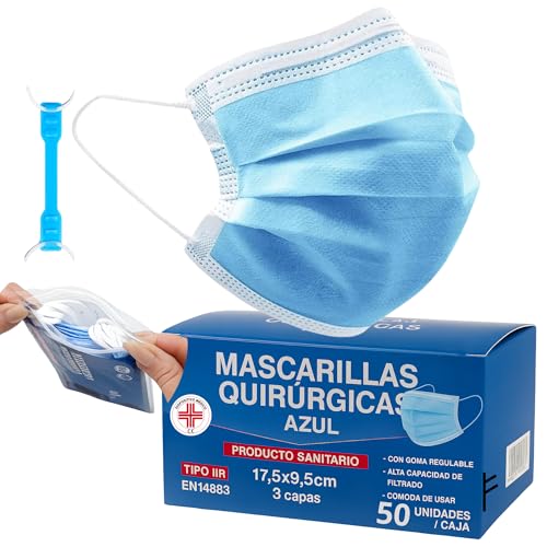 Stone&Stone S&S Médico 50 uds Mascarillas Quirúrgica Tipo IIR celestes BFE ≥ 99% 3 Capas Certificada CE Homologada Alta eficiencia filtración Mascarilla médicas certificado alemán