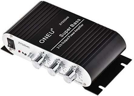 ONEU Mini amplifier Super Bass Hi-Fi Stereo Audio Amp Booster for Car Moto Home with DC 12V 3A Power Supply, Black