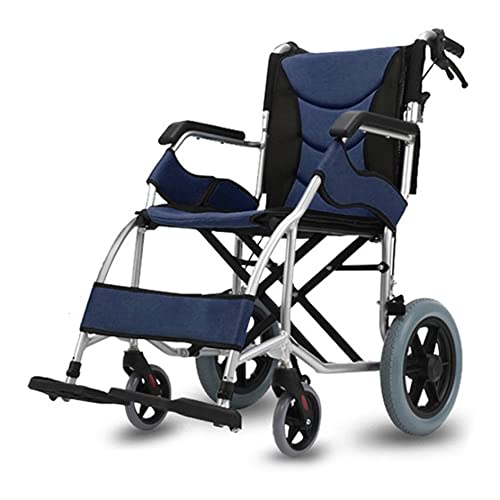 YYHJ Silla de Ruedas,Sillas de tránsito Aluminio Plegable y Ligera,Reposapiés Abatíbles y Cinturón de Seguridad,Asiento 43.5 cm,para Adultos y Minusválidos y Ancianos (Color : Blue)