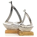Logbuch-Verlag 2 veleros regalo metal & madera plata mar mediterráneo decoración plata boda 19 cm + 25 cm