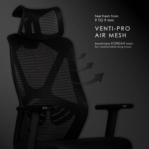 Image of Varaha Agni BIS Certified Ergonomic Office High Back Chair | 5 Year Warranty | Adjustable 2D Headrest, 1D PU Armrest, Seat Sliding Mechanism with 3 Multilock Recline | Gaming Desk Chair for Home|Black