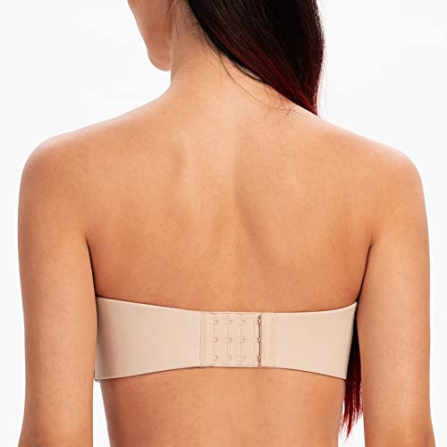 Meleneca Women's Strapless Bras For Large Bust Minimizer Unlined With Underwire Clear Strap Pale Nude Heather 34C #TOP1