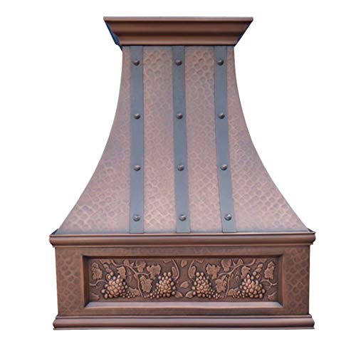 SINDA 30"Wx36"H Wall Mount Hand-Crafted Copper Range Hood with High Airflow Centrifugal Blower, Includes SUS 304 Liner and Baffle Filter and Vent Motor, Light Hammered-Antique Copper, H7LTRGRW3036