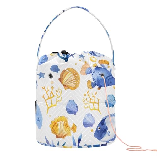 Yarn Storage Bag Small Crochet Bag Knitting Bag Organizer Seaweeds Fish Seashells Yarn Bags for Crocheting Basket