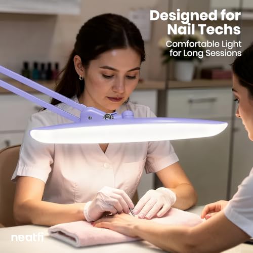 Image of Neatfi XL 2200 Lumens 24W LED Desk Lamp - Shadow-Free Task Lighting | 4-Level Dimming | Home Office & Crafts Use | 20-Inch Wide Head (Lavender, Non-CCT with Clamp)