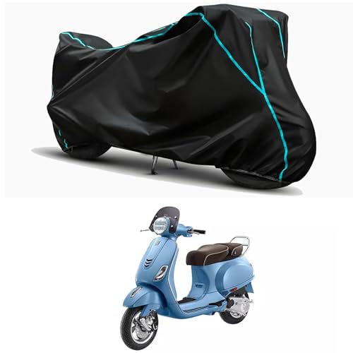 Image of Waterproof Bike Body Cover Compatible for | Vespa Elegante 150 | Taffeta Fabric, Sky Piping Design, Bottom Elastic Fit | Dustproof, Sun UV & Rain Protection for All Weather.