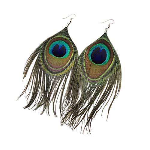 Long Feather Earrings Multicolor Tassel Feather Earrings Handmade Boho Bohemian Peacock Feather Hook Earrings for Women Jewelry