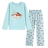 Hupohoi Big Girls Winter Long Sleeve Pajama Sets Funny Cartoon Sloth Patterns Loungewear PJS Sleepwear, Sloth, 12