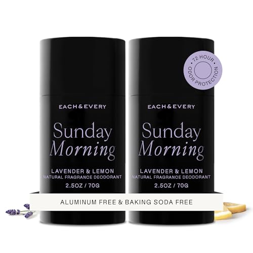 Each & Every Aluminum Free Deodorant for Women & Men, Lavender & Lemon - All Natural Deodorant for Sensitive Skin, EWG Verified - Clean, Baking Soda-Free, Plant-Based Fragrance - 2.5oz, 2 Pack