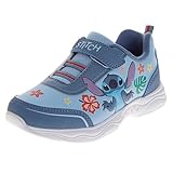 Disney Lilo & Stitch Shoes for Girls Slip on Laceless Hook n Loop Closure - Lightweight Breathable Tennis Runner Athletic Sneakers - Blue (Size 11 Little Kid)