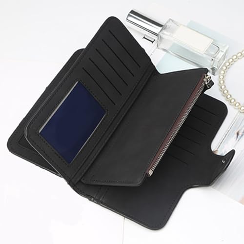 Wallet Women Large with Zipper Pocket | ​Travel Wallet​ for ​Cash Management​ | ​Leather Wallets for Women​ Slim ​Card Holder​ (Black)3