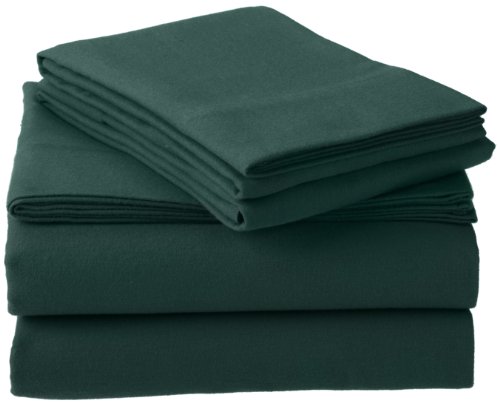Amazon Brand – Pinzon Lightweight Cotton Flannel Sheet Set - Full, Forest Green
