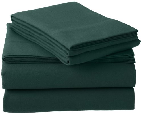 Amazon Brand – Pinzon Lightweight Cotton Flannel Sheet Set - Queen, Forest Green