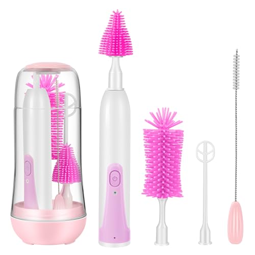 Image of Aerofrog Electric Baby Bottle Brush Cleaner Set,8 in 1 Automatic Baby Bottle Cleaning Kit,Silicone Bottle Brush,Purple