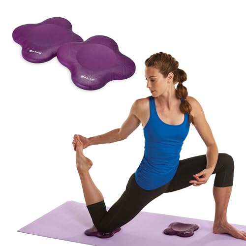Gaiam Yoga Knee Pads (Set of 2) - Yoga Props and Accessories for Women / Men Cushions Knees and Elbows for Fitness, Travel, Meditation, Kneeling, Balance, Floor, Pilates Purple by Gaiam - Used condition - US$13.97