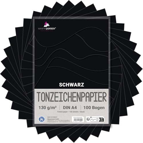 MarpaJansen Tonzeichenpapier Schwarz Matt, DIN A4, 100 Bogen, 130g/m² Blauer Engel zertifiziert