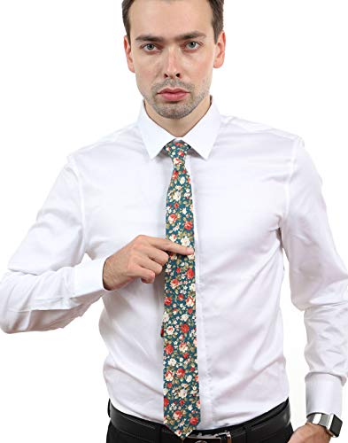 Image of JESLANG Men's Cotton Printed Floral Tie 2.56 inch Skinny Narrow Necktie Various Designs