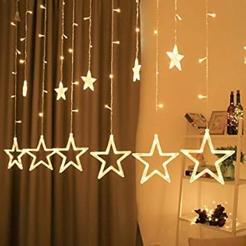 MJDCNC Stars 138 LED Curtain String Lights, Window Curtain Lights with 8 Flashing Modes Decoration for Christmas, Wedding, Party, Home, Patio Lawn, Warm White