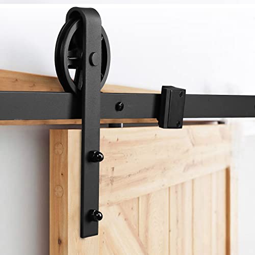 Joparri Kit de ferrures de porte coulissantes 183 cm, Système de porte coulissante, Rail suspendu en acier au carbone avec roulettes et rail pour porte...
