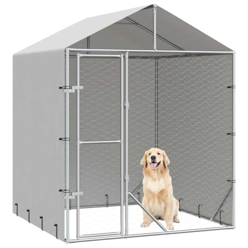 Chenil d'extérieur 2x2x2,5 m avec toit argenté pour grands chiens