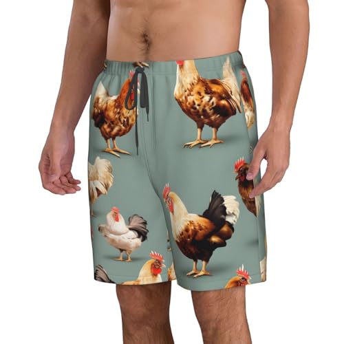 WURTON Chicken Prints Print Mens Swim Trunks Compression Liner Swimming Trunks Bathing Suit Quick Dry Shorts2