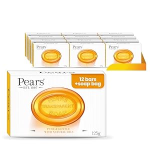 Pears Natural Amber Soap Bars 125g 12 Pack + 1x Soap Bag