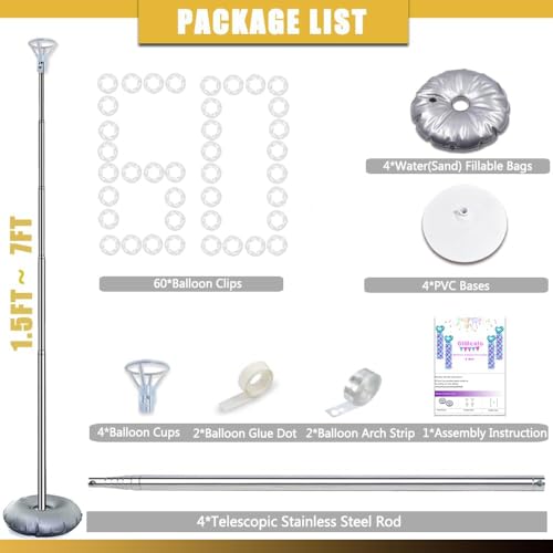 Balloon Column Stand Kit Set of 4, 7ft Height Adjustable Balloon Arch Kit with 2 Ballon Garland Strip, Metal Telescopic Pillar Balloon Stand, Birthday Party, Graduation, Halloween Decorations - Image 7
